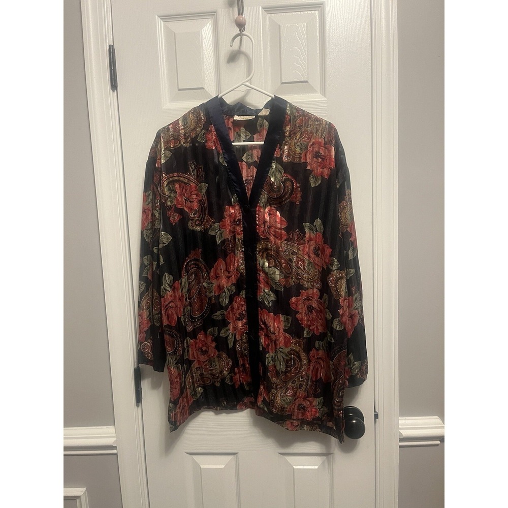 Vintage Gold Label Victorias Secret Floral Paisley Nightgown Pajama Top Medium